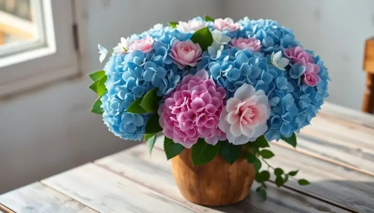 Arranjos florais com hortênsias